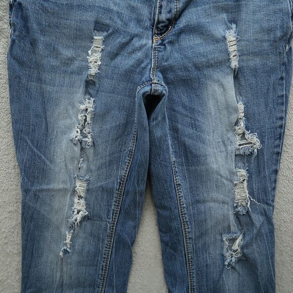 Ariya Jeans Womens Size 13/14 Blue Low-Rise Straight Denim 27.5"Inseam Destroyed - Picture 2 of 14